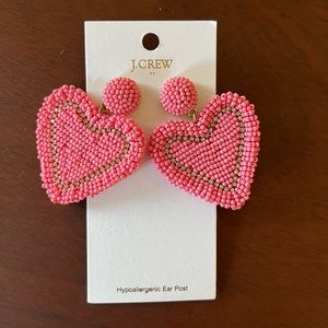 NWT. J. Crew Pink Beaded Heart Earrings. For pierced ears.  Pretty Pink!